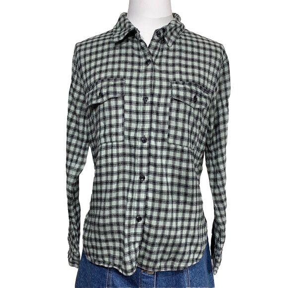 Copper Key Women’s Plaid Flannel Shirt XS Mint Green Black Long Sleeve Button Up - Picture 2 of 8